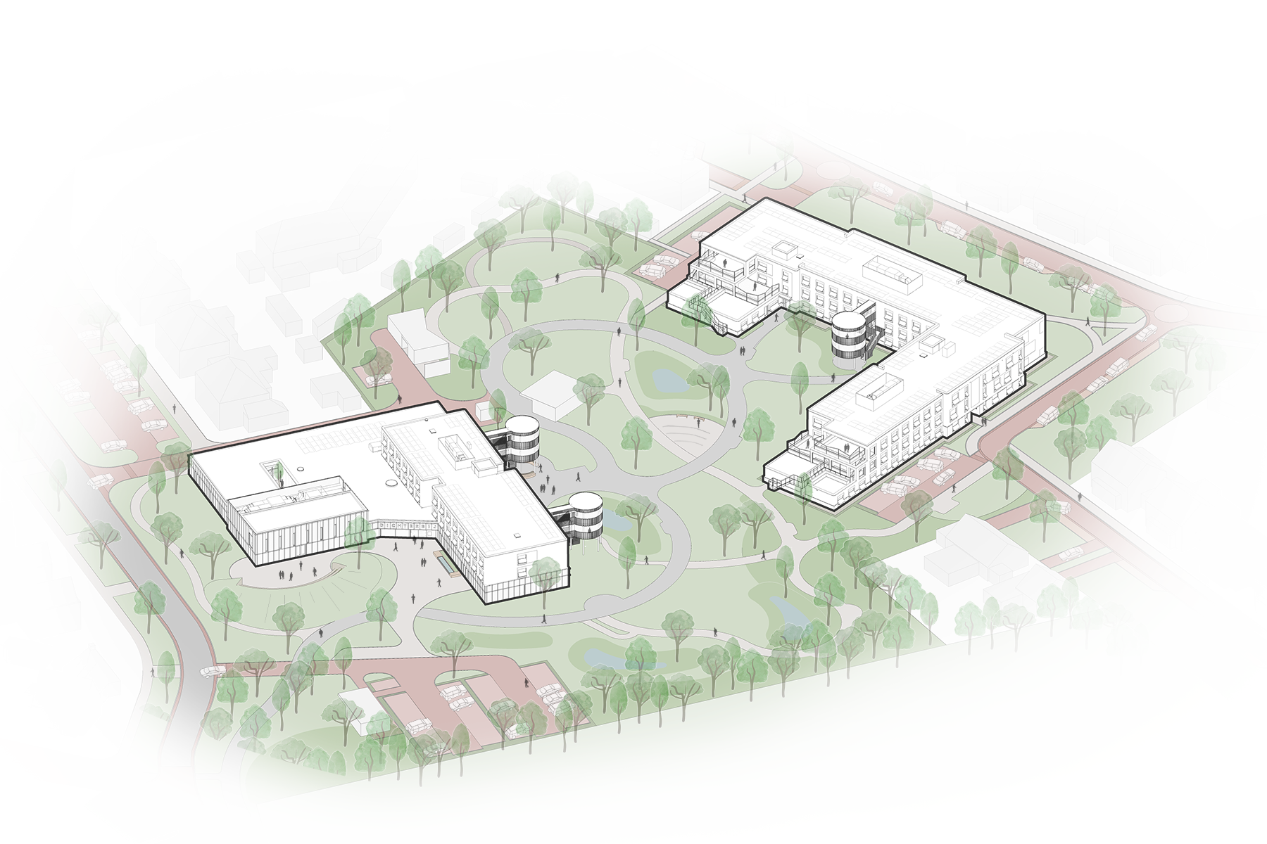 Axonometrie parklandschap Mikado Horst