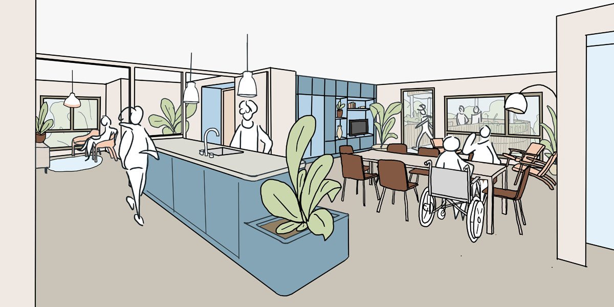 Schets woonkamer Mikado Horst